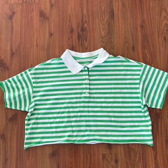 NWOT Offline by aerie green white stripe collar oversize crop top size S - Picture 1 of 4